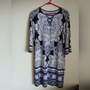 Sandra Darren 3/4 Sleeves Textured Paisley Dress-Size Lsrge
